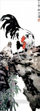 中国 Painting - Xu Beihong コックと雌鶏の古い中国人